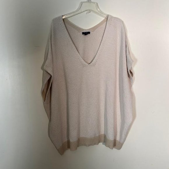NWT GAP Women XXL Knit V-Neck Short Sleeve Cape Top Poncho Pullover Sweater Tan - Picture 3 of 7